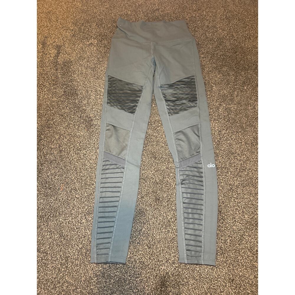 Alo Moto Leggings S small grey/blueish color High Waisted Full Length Yoga Pants